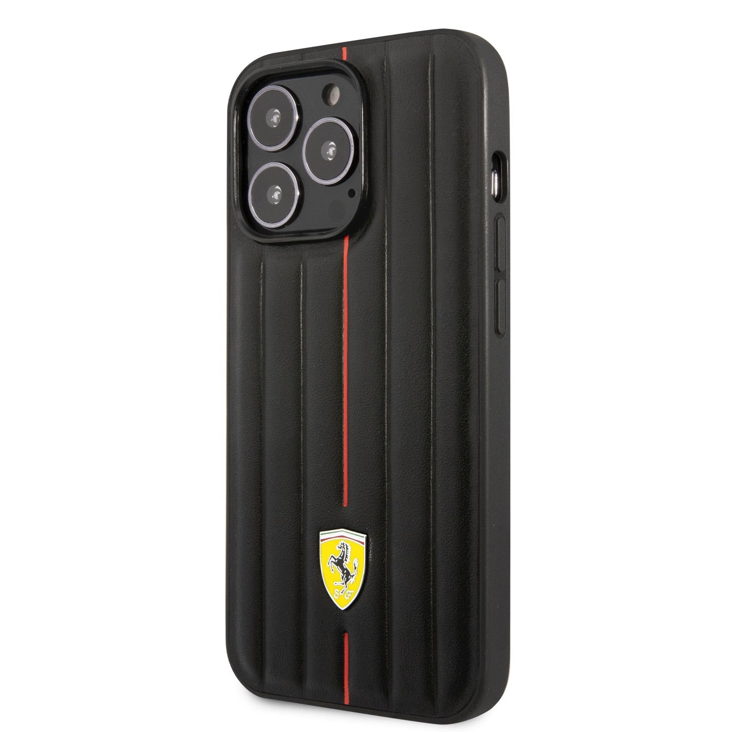 Ferrari Leather Embossed Stripes Zadní Kryt pro iPhone 14 Pro Black Nové