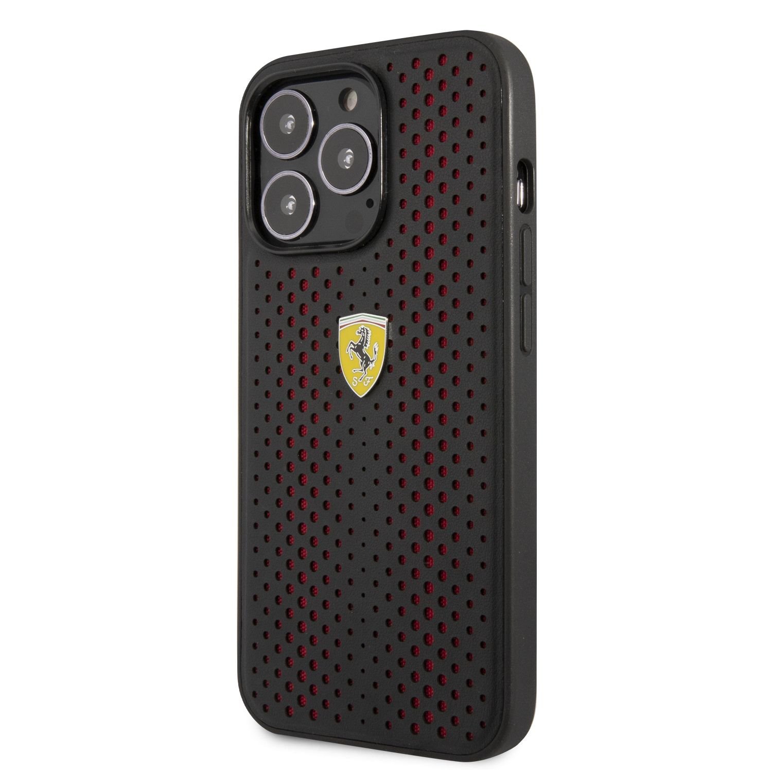 Ferrari PU Leather Perforated Zadní Kryt pro iPhone 14 Pro Max Red Nové