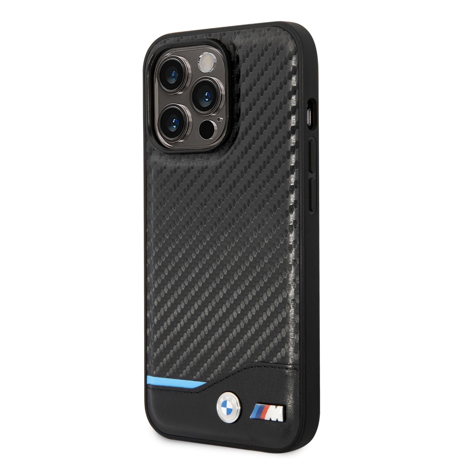BMW M PU Carbon Blue Line Zadní Kryt pro iPhone 14 Pro Black Nové