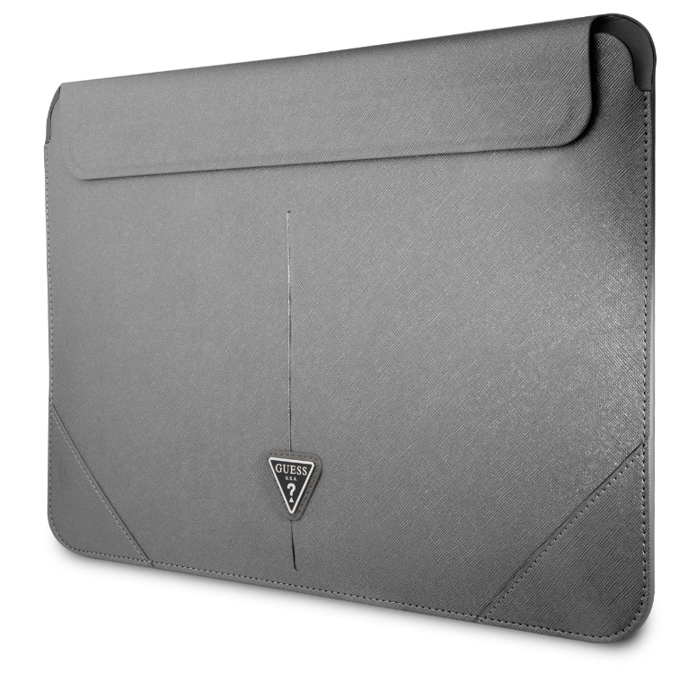 Guess Saffiano Triangle Metal Logo Computer Sleeve 16" Silver Nové