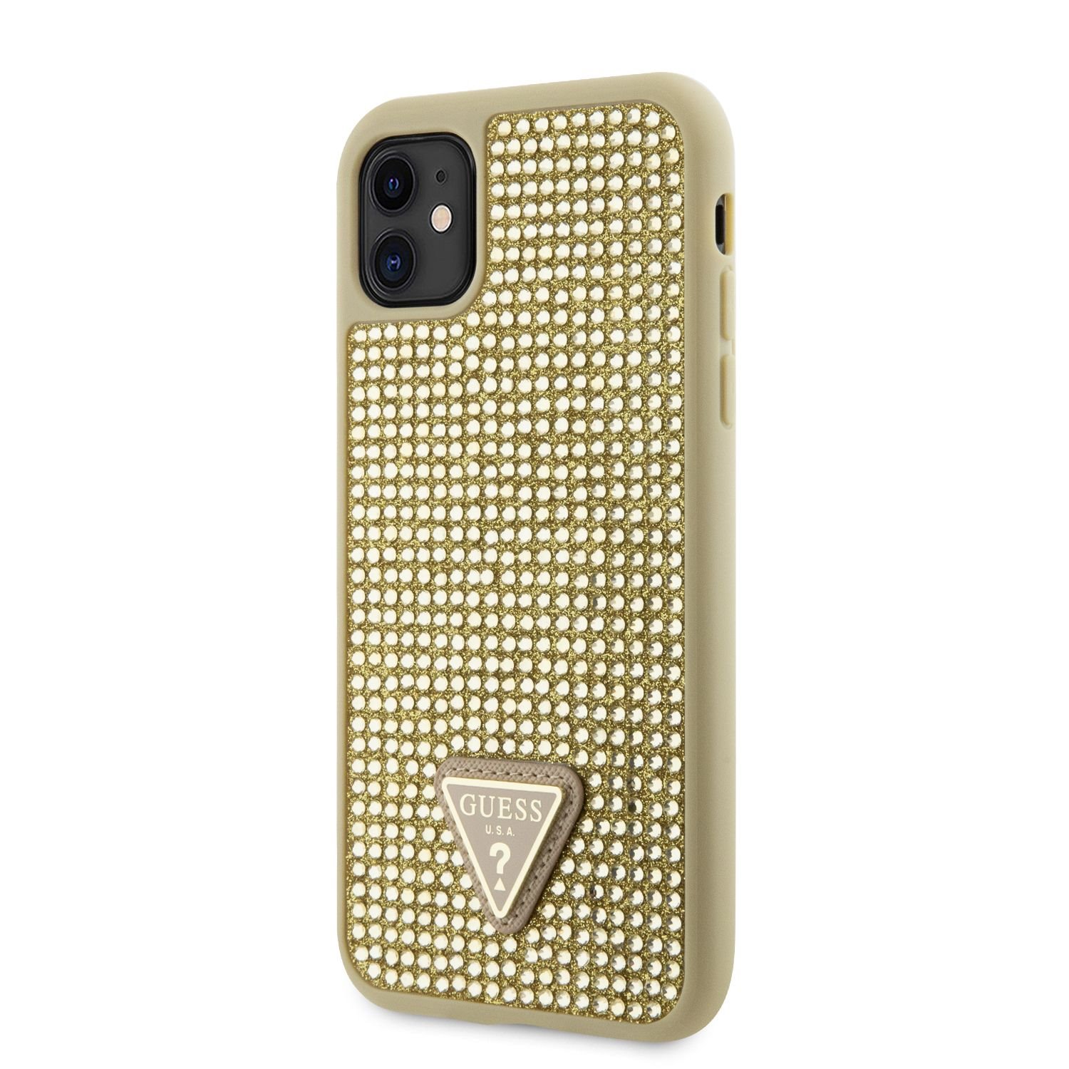 Guess Rhinestones Triangle Metal Logo Kryt pro iPhone 11 zlatý Nové