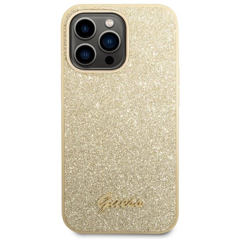 Guess PC/TPU Glitter Flakes Metal Logo Zadní Kryt pro iPhone 14 Pro Max Gold Nové