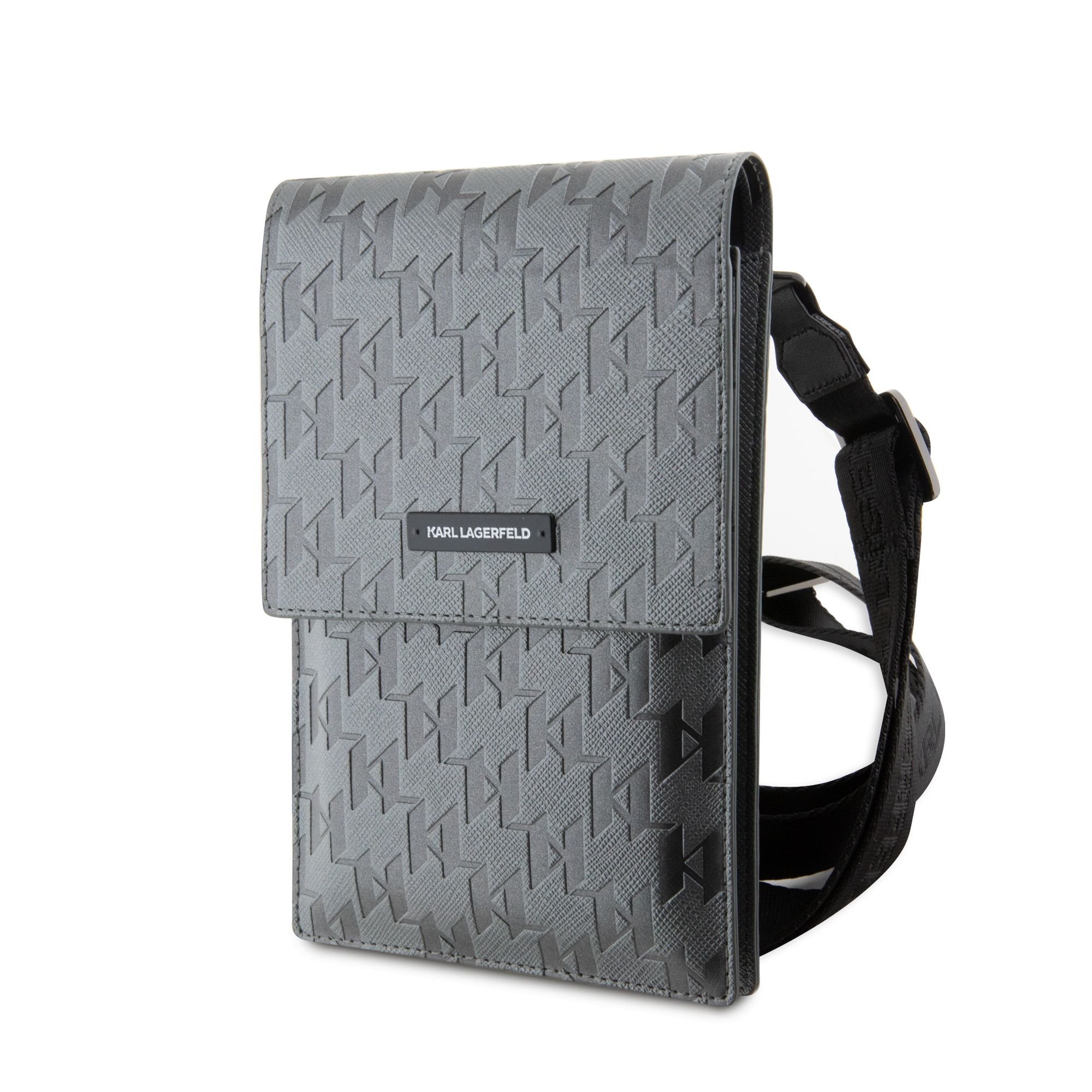 Karl Lagerfeld Saffiano Monogram Wallet Phone Bag stříbrný Nové