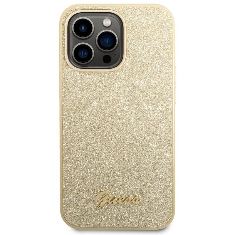 Guess PC/TPU Glitter Flakes Metal Logo Zadní Kryt pro iPhone 14 Pro Gold Nové