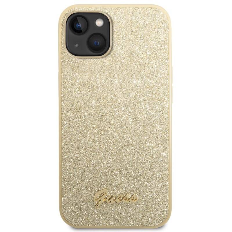 Guess PC/TPU Glitter Flakes Metal Logo Zadní Kryt pro iPhone 14 Plus Gold Nové
