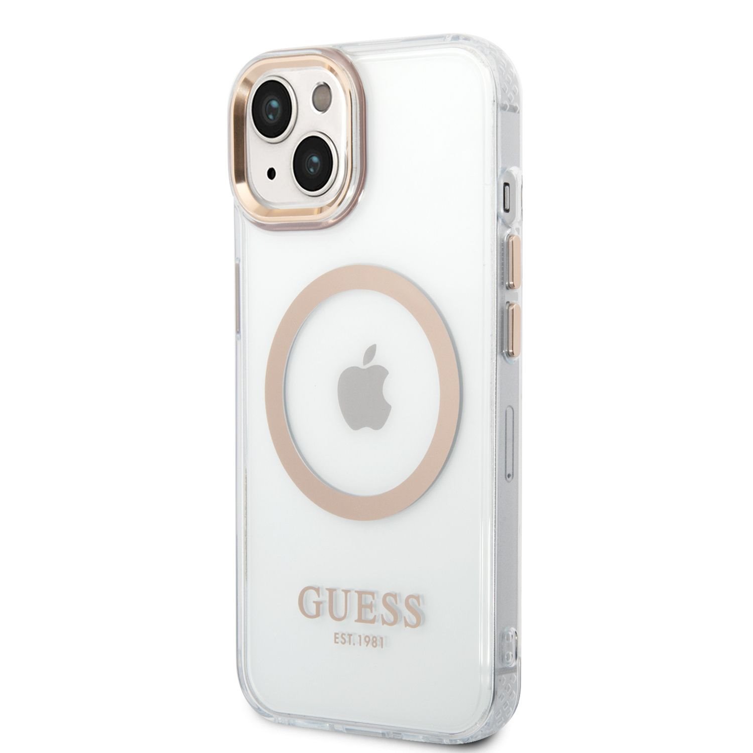 Guess Transparent MagSafe Kompatibilní Zadní Kryt pro iPhone 14 Gold Nové