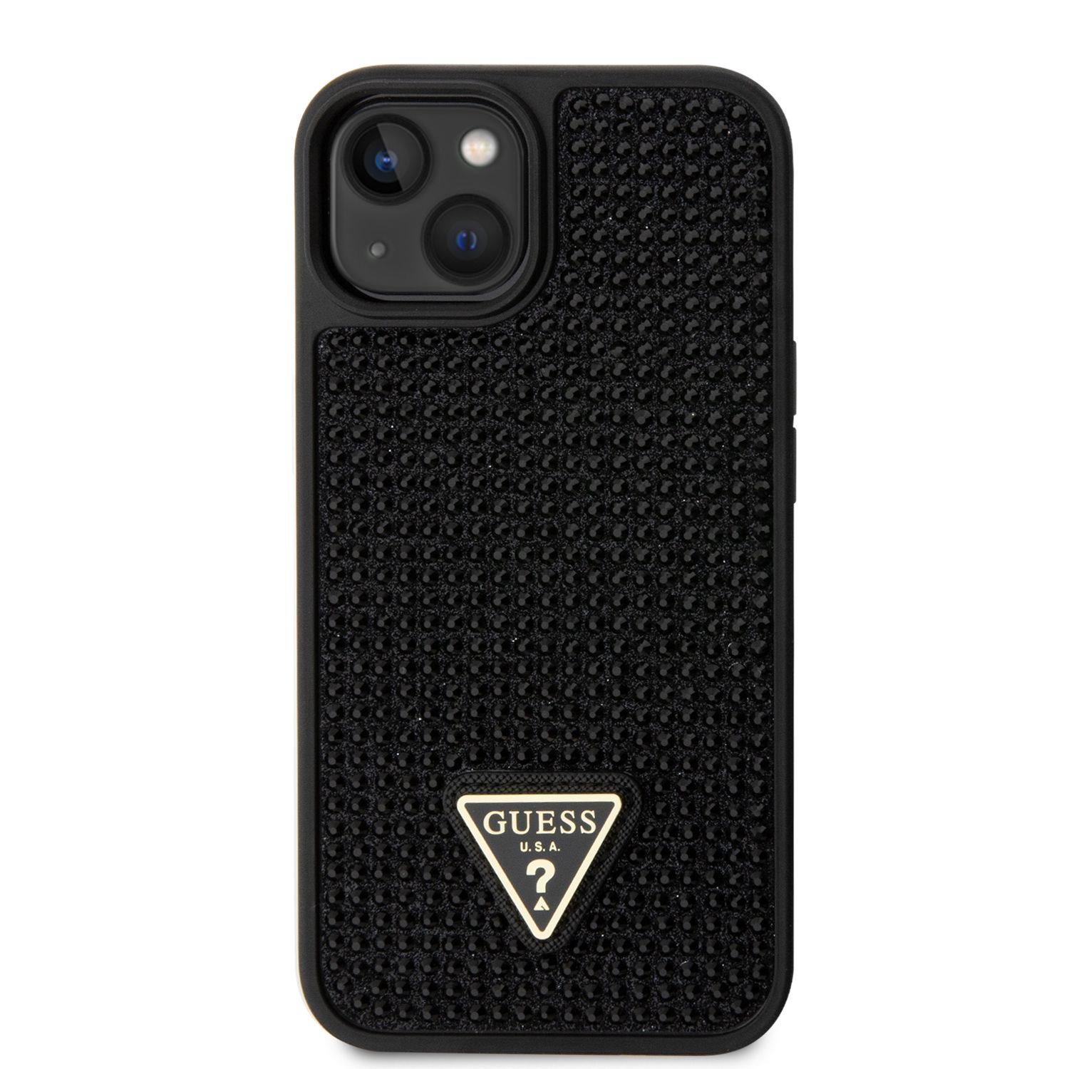 Guess Rhinestones Triangle Metal Logo Kryt pro iPhone 14 černý Nové