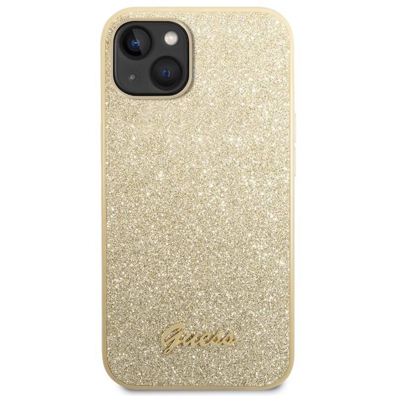 Guess PC/TPU Glitter Flakes Metal Logo Zadní Kryt pro iPhone 14 Gold Nové
