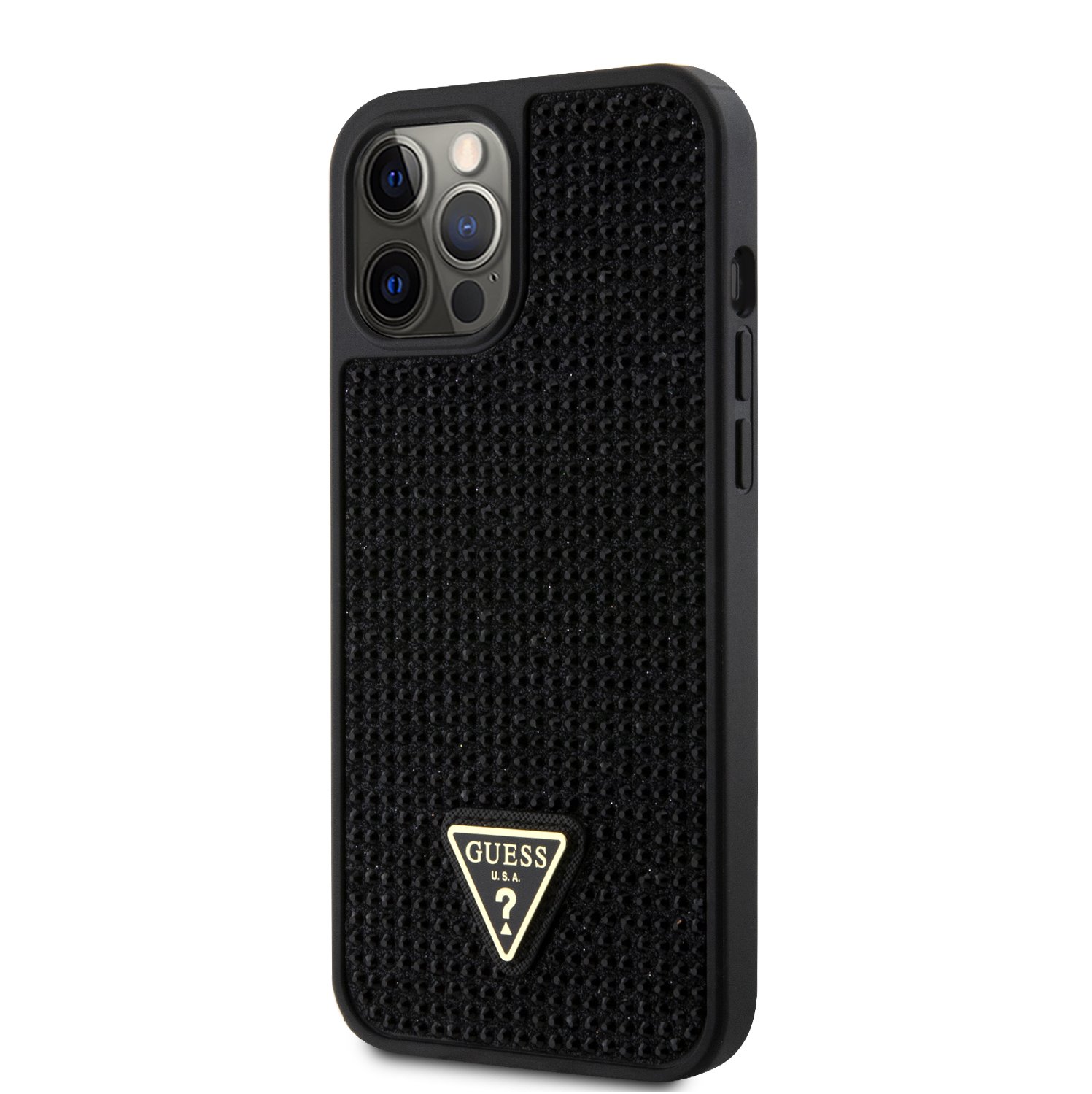 Guess Rhinestones Triangle Metal Logo Kryt pro iPhone 12/12 Pro černý Nové