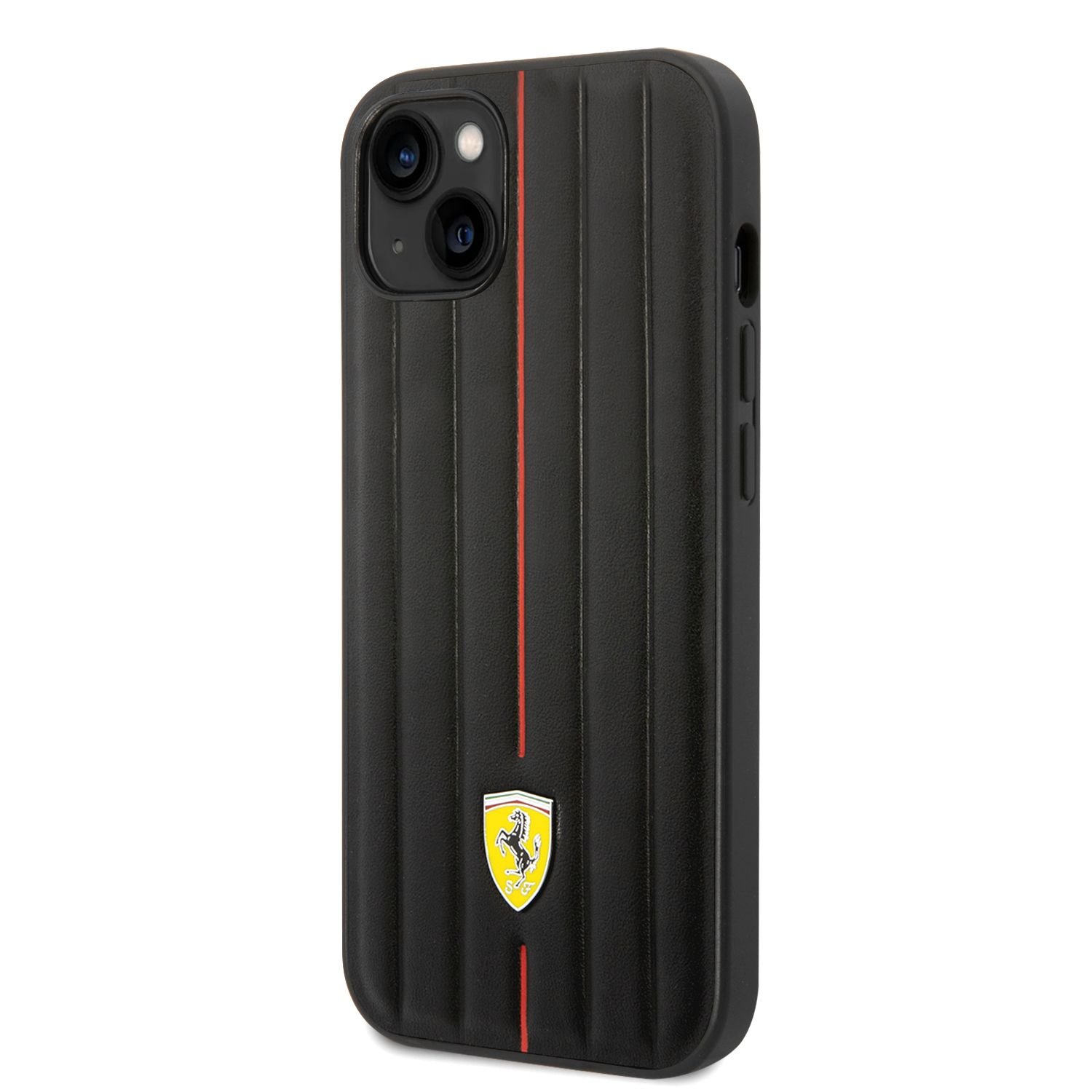 Ferrari Leather Embossed Stripes Zadní Kryt pro iPhone 14 Plus Black Nové