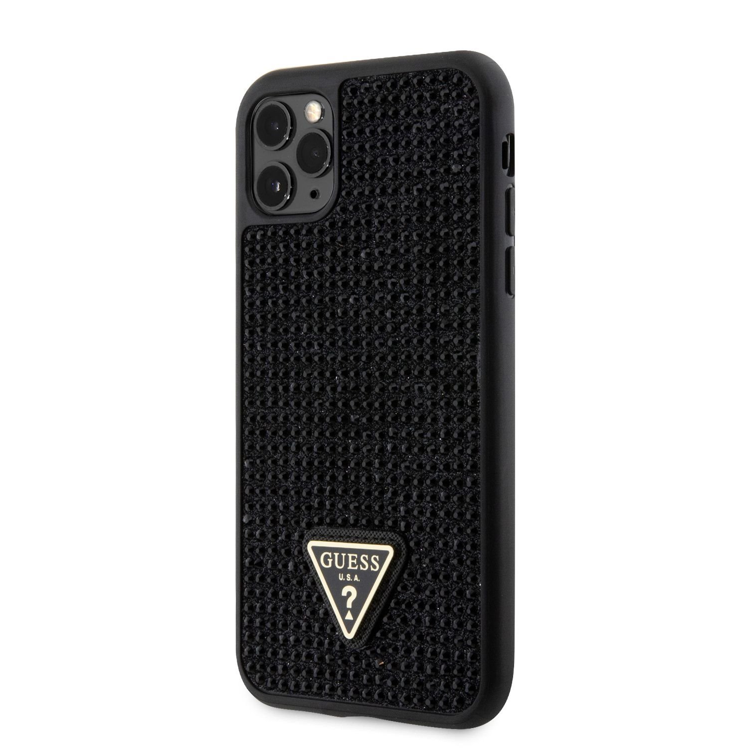 Guess Rhinestones Triangle Metal Logo Kryt pro iPhone 11 Pro černý Nové