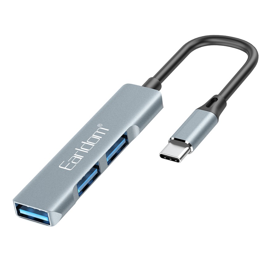 DeTech USB hub Earldom ET-HUB10, Type-C, 3 porty, USB 3.0, šedý Nové