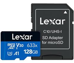 Lexar microSDXC 128 GB LSDMI128BB633A Lexar paměťová karta 128GB High-Performance 633x microSDXC™ UHS-I (čtení/zápis:100/45MB/s) C10 A1 V30 U + adaptér