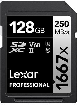 Lexar SDXC UHS-II 128 GB LSD128CB1667 Lexar paměťová karta 128GB Professional 1667x SDXC™ UHS-II, čtení/zápis: 250/120MB/s, C10 V60 U3