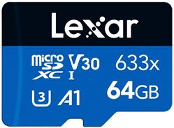 Lexar microSDHC Class 10 64 GB LMS0633064G-BNNNG Lexar paměťová karta 64GB High-Performance 633x microSDXC™ UHS-I, (čtení/zápis:100/45MB/s) C10 A1 V30 U3