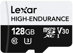 Lexar microSDHC 128GB LMSHGED128G-BCNNG Lexar paměťová karta 128GB High-Endurance microSDHC/microSDXC™ UHS-I card, (čtení/zápis:100/45MB/s) C10 A1 V30 U3