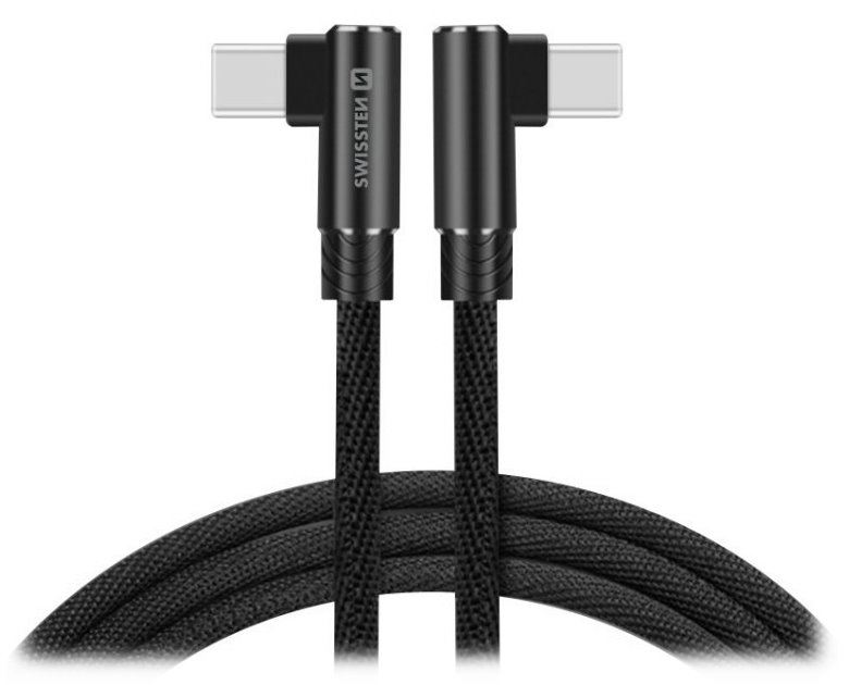 Swissten kabel Arcade USB-C/USB-C 1,2m, černá Swissten textilní datový kabel Arcade USB-C / USB-C 1,2 M /L konektory/ Černý