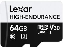 Lexar paměťová karta 64GB High-Endurance microSDHC/microSDXC™ UHS-I cards, (čtení/zápis:100/35MB/s) C10 A1 V30 U3