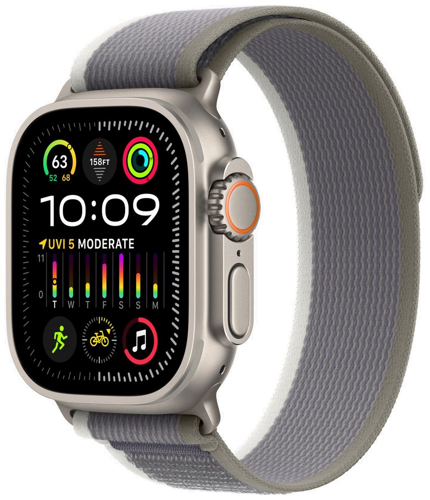 APPLE Watch Ultra 2 GPS + Cellular, 49mm Titanium Case with Green/Grey Trail Loop - M/L
