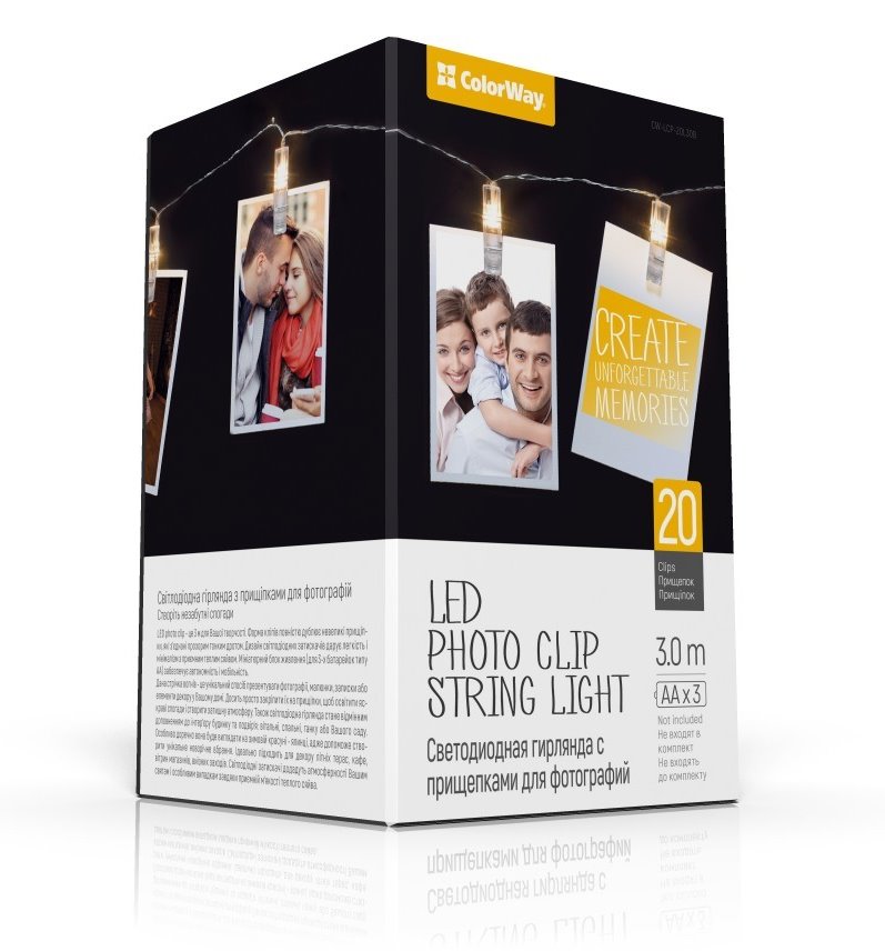 COLORWAY LED fotokolíčky / 20 LED / délka 3 m / teplá bílá/ napájení 3x AA