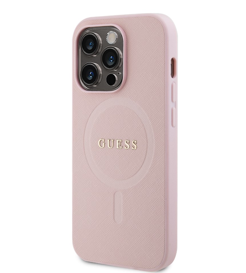 Guess PU Saffiano MagSafe Zadní Kryt pro iPhone 15 Pro Růžový Nové