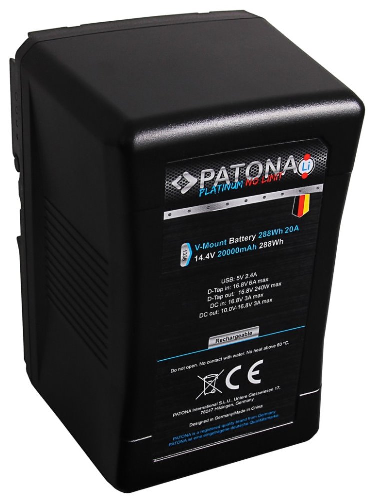 PATONA baterie V-mount pro digitální kameru Sony BP-290W 20000mAh Li-Ion 288Wh 14,4V 20A Platinum