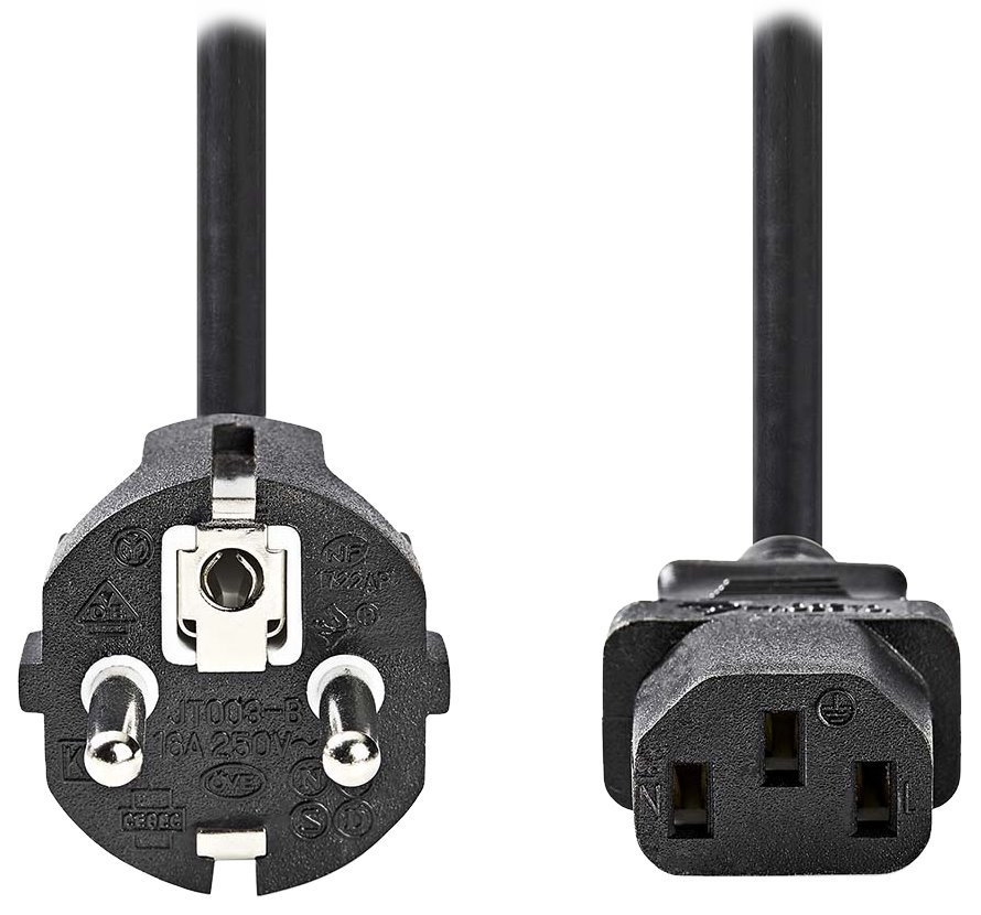 NEDIS napájecí kabel 230V/ přípojný 10A/ konektor IEC-320-C13/ přímá zástrčka Schuko/ černý/ bulk/ 3m