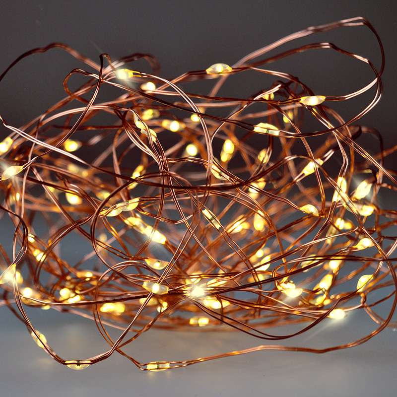 Solight vánoční řetěz měděný, 50x mini LED, 5m, 3 x AA, teplé světlo - 1V56-WW
