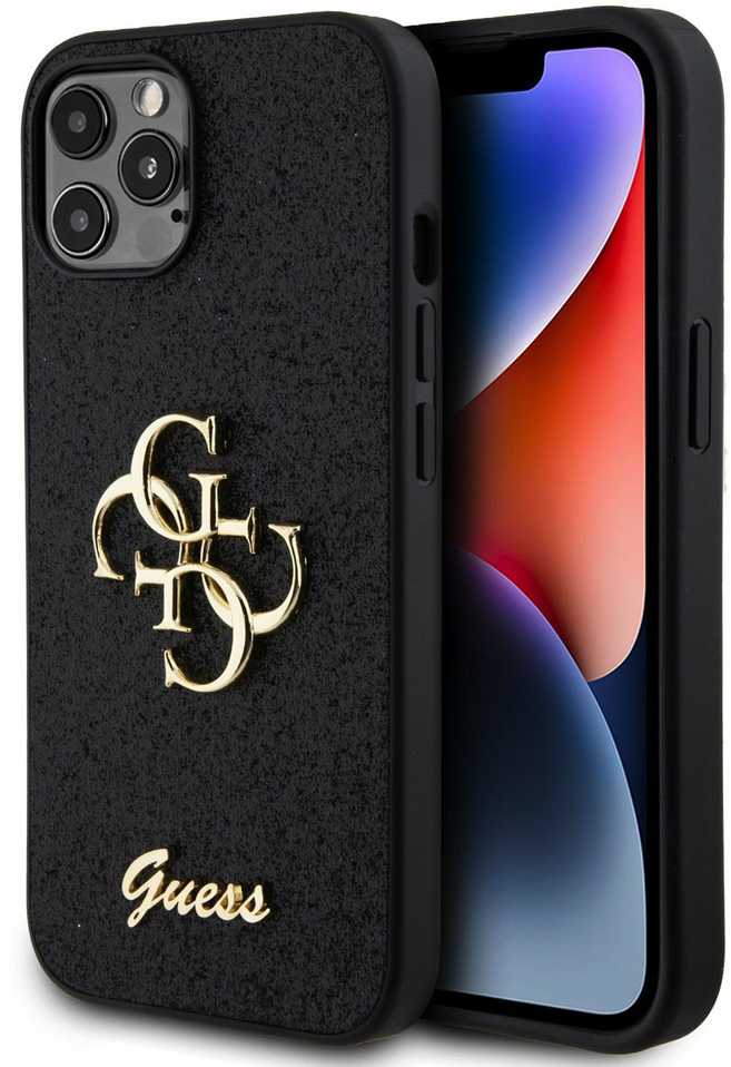 Guess PU Fixed Glitter 4G Metal Logo iPhone 12/12 Pro, černé