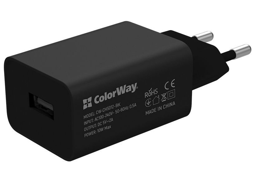 COLORWAY 1x USB/ síťová nabíječka/ 10W/ 100V-240V/ Černá + kabel Apple Lightning 1m