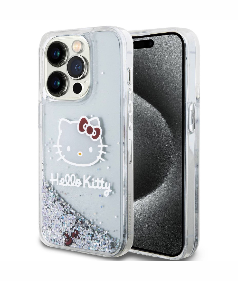 Hello Kitty Liquid Glitter Electroplating Head Logo Zadní Kryt pro iPhone 13 Pro, průhledná Nové