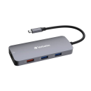 Verbatim USB-C Pro Multiport Hub CMH-09, 9 portů /HDMI, USB-A, USB-C, SD, microSD, RJ45/,stříbrná