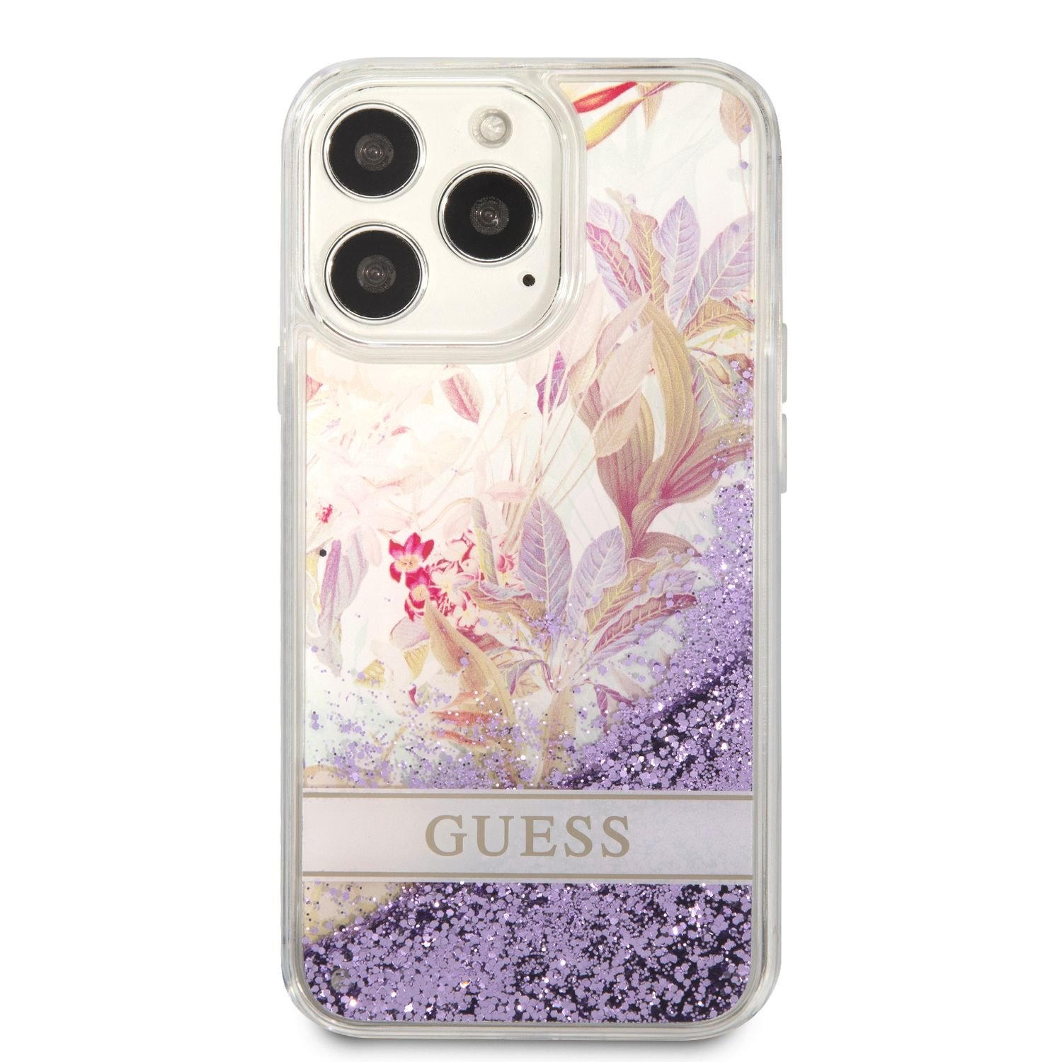 Guess Liquid Glitter Flower Zadní Kryt pro iPhone 13 Pro Purple Nové