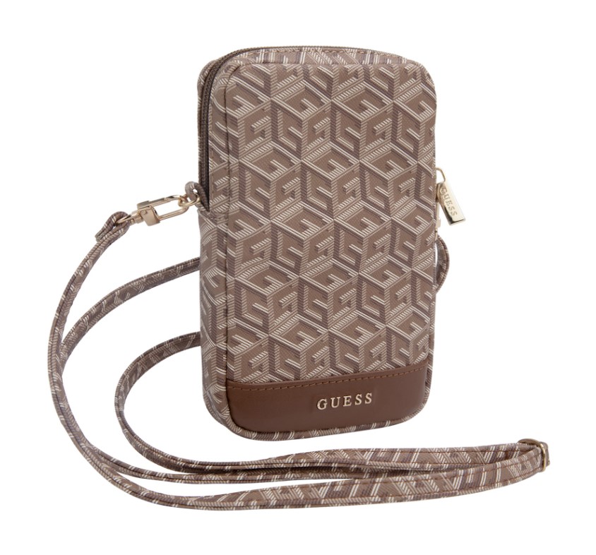 Guess PU G Cube Wallet Phone Bag Zipper, hnědá Nové