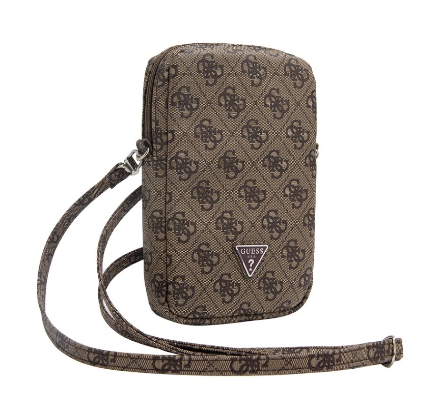 Guess PU 4G Triangle Logo Wallet Phone Bag Zipper, hnědá Nové