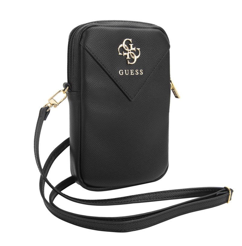 Guess PU Grained 4G Metal Logo Wallet Phone Bag Zipper, černá Nové
