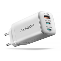 AXAGON ACU-DPQ65W, GaN nabíječka do sítě 65W, 3x port (USB-A + dual USB-C), PD3.0/QC4+/PPS/Apple, bílá