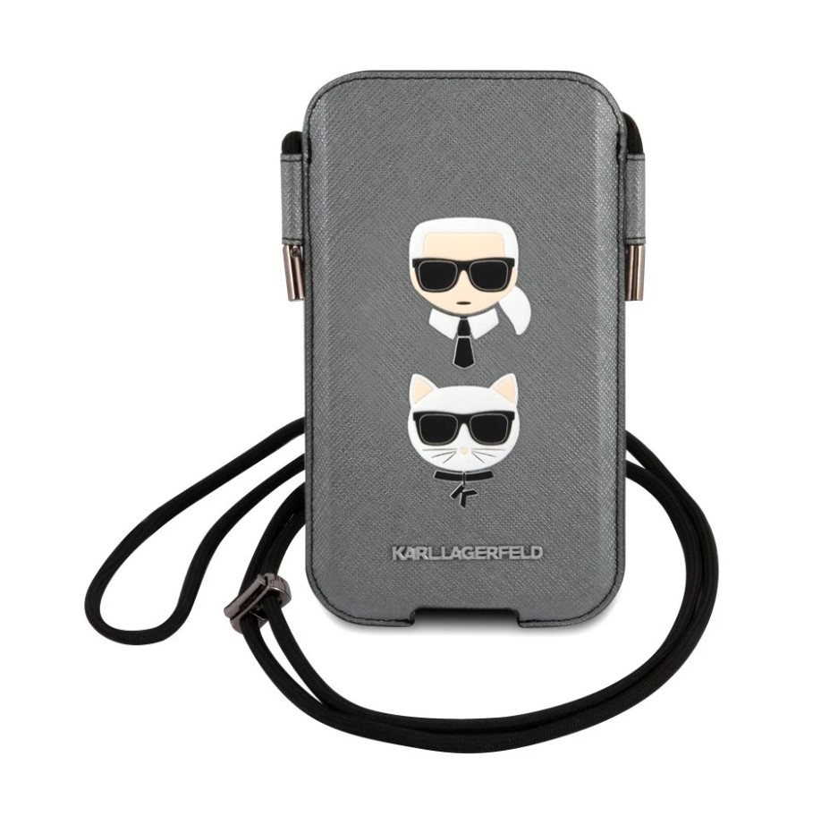 Karl Lagerfeld and Choupette Head Saffiano PU Pouch S/M Grey Nové