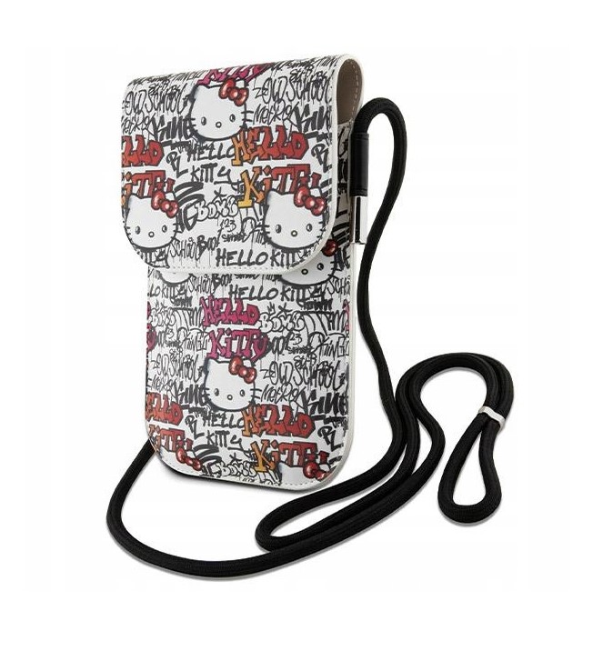 Hello Kitty Leather Tags Graffiti Phone Bag Beige Nové