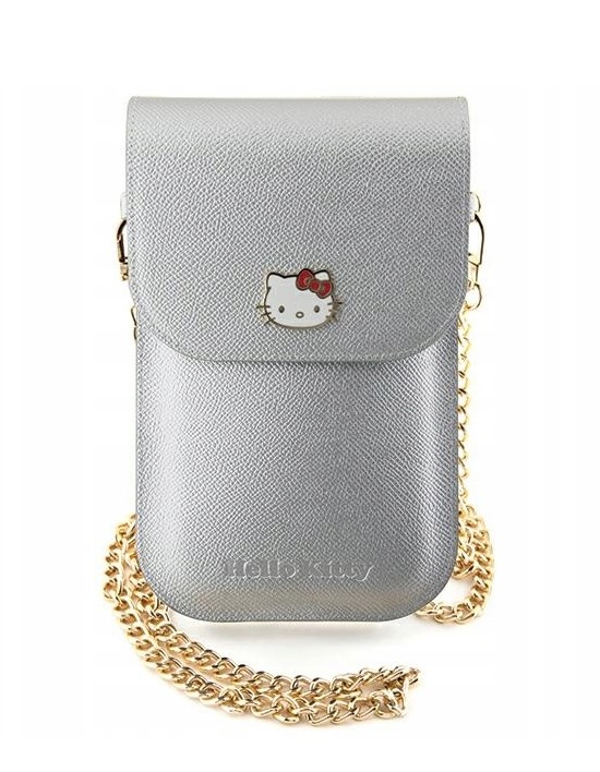 Hello Kitty PU Metal Logo Leather Wallet Phone Bag Silver Nové