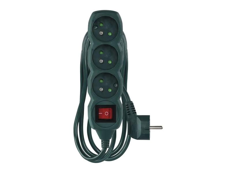 EMOS Prodlužovací kabel s vypínačem 3 zásuvky 2m, zelený - barva vánočního stromku